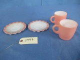 PINK & WHITE PYREX LOOK DISHES