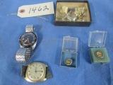 CANNON 15 & 25 YR PINS, CUFF LINKS, MENS WATCHES