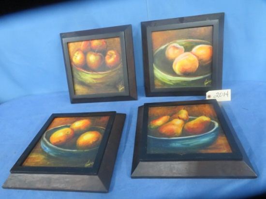 4 PC. OIL ON BOARD OF FRUIT SIGNED- 13" SQ