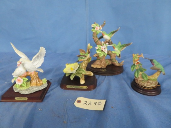 4 CERAMIC BIRDS ON STANDS- SEE PICS FOR MARKINGS