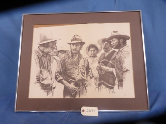 SIGNED BY LANSE PRINT OF HUMPHREY BOGART 30 X 24- FRAMED, BUT NO GLASS