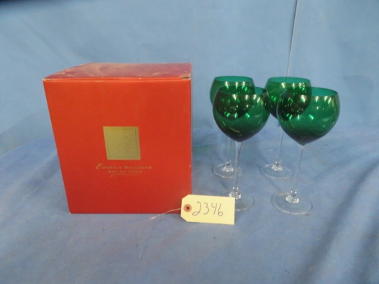 4 LENOX GREEN WINE GLASSES