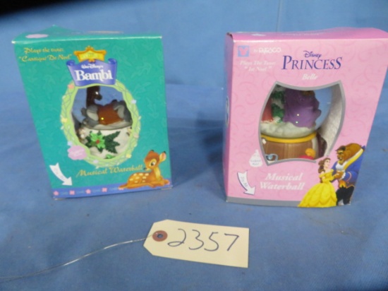 2 DISNEY SNOW GLOBES BAMBI & BEAUTY & THE BEAST