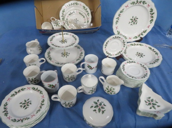APPROX. 54 PCS. FESTIVE HOLLY CHRISTMAS CHINA