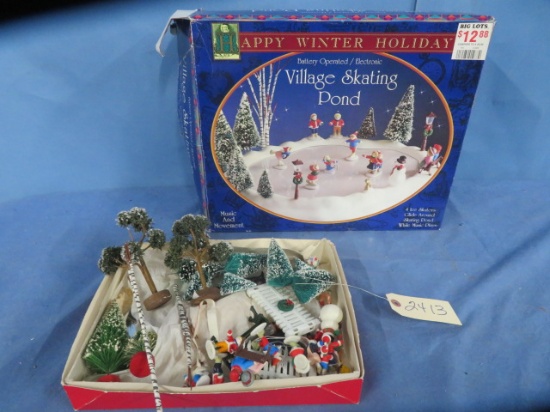 CHRISTMAS VILLAGE SKATING POND W/ ACCESSORIES