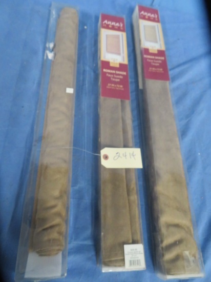 3 FAUX SUEDE ROMAN SHADES  31 X 72 AND 2 @ 27 X 42
