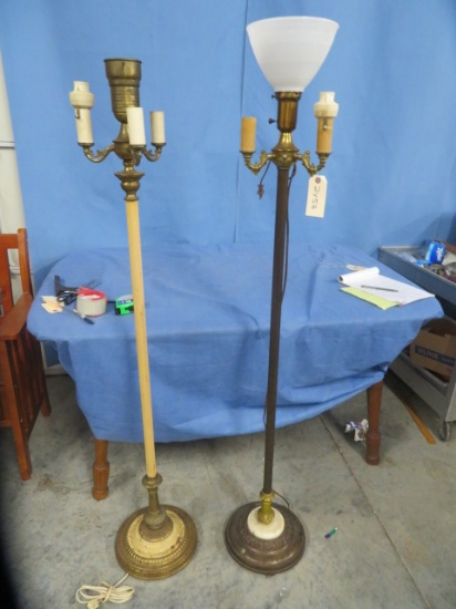 2 FLOOR LAMPS - ONE WITH GLASS SHADE
