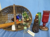 BASKET OF OLD BOTTLES