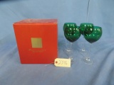 4 LENOX GREEN WINE GLASSES