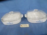 2 CORNINGWARE DISHES W/ LIDS 10 X 10
