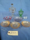 MISC. GLASS- IRIS & HERRINGBONE PC, GREEN DEPRESSION PC, CANDY DISH