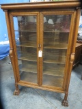 ANTIQUE OAK CHINA CABINET  W/ WOODEN SHELVES 40 X 16 X 60 T