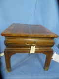 ORIENTAL END TABLE W/ BRASS FEET AND BURL TOP  25 X 23 X 21 T