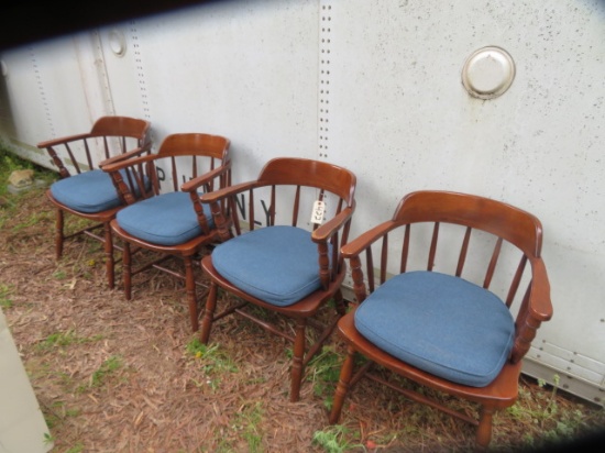 4 WOODEN BARREL BACK CHAIRS