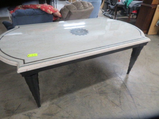 LARGE and very heavy MARBLE TOP DINING TABLE W/ GLASS TOP & PROTECTION PADS  89" X 48