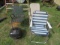 3 OUTDOOR FOLDING CHAIRS & GRILL