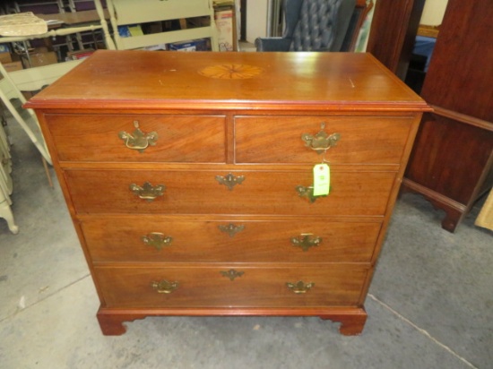 ANTIQUE 5 DRAWER CHEST W/ INLAID TOP  44 X 22 X 42 T