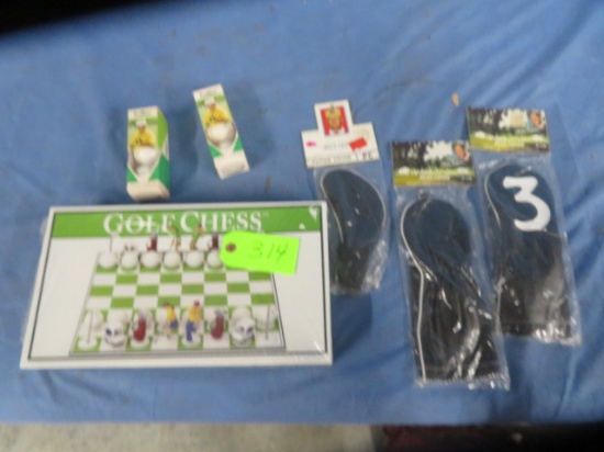 OLD GOLF CLUBS, GOLF CHESS GAME & BILLY CASPER &  LEE TREVINO  MEMORABILIA