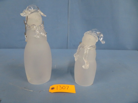 PAIR OF GLASS OR ACRYLIC SNOWMEN  11 & 8" T