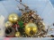 BOX OF GLASS ORNAMENTS & DECOR