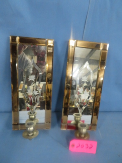 MIRRORED HANGING CANDLE HOLDERS  14"