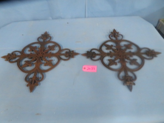 2 WROUGHT IRON WALL DECORATIONS  23 X 23