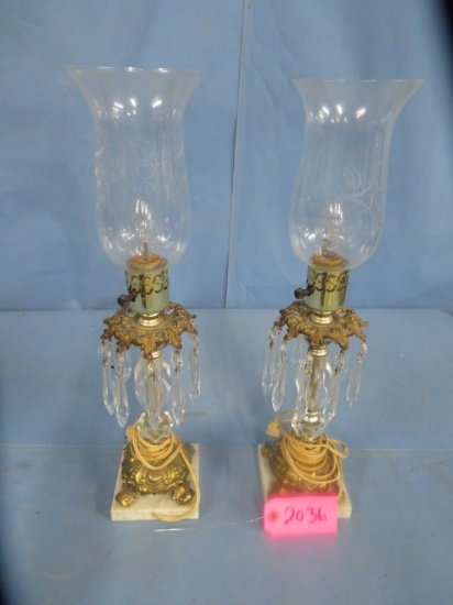 PAIR OF MATCHING LAMPS W/ GLASS PRISMS  20" T
