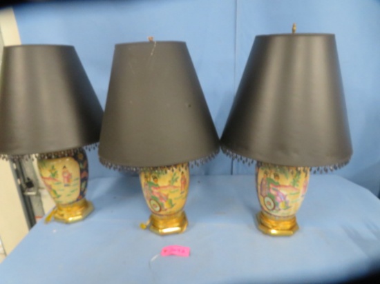 3 MATCHING ORIENTAL LAMPS  29" T