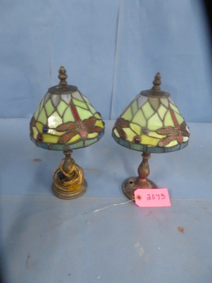 PAIR OF STAINED GLASS LAMPS- ONE NEEDS TO BE WIRED  12" T