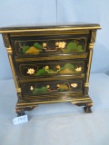 3 DRAWER BLACK CHINOISERIE CHEST  14 X 26 X 24