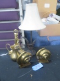 4 BRASS PCS. AND LAMP