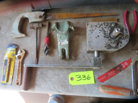 MISC. HAND TOOLS, DRILL BITS AND TOOL BOX