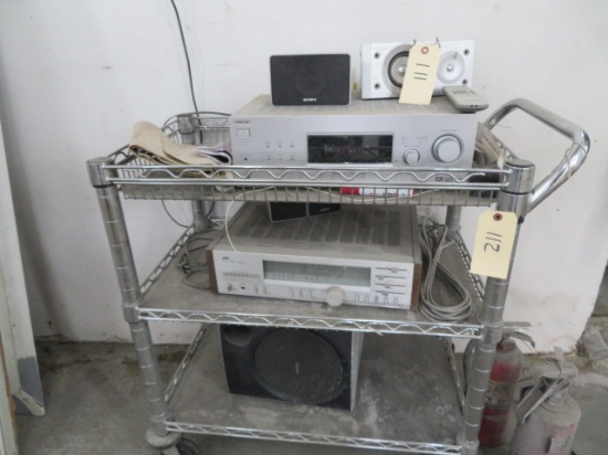 JVC RECEIVER AND SPEAKERS- CART NOT INCLUDED