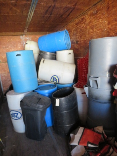 LRG. AMT. OF PLASTIC BARRELS USED FOR TRASH CANS