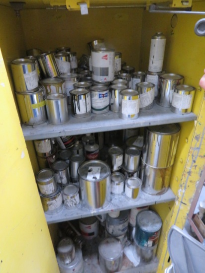 2 SHELVES OF PAINT AND SUPPLIES