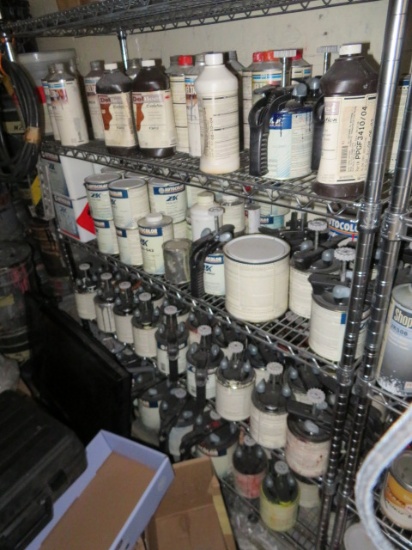 3 SHELVES OF PAINT SUPPLIES -  CONTENTS ONLY- NO SHELF