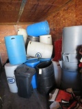 LRG. AMT. OF PLASTIC BARRELS USED FOR TRASH CANS