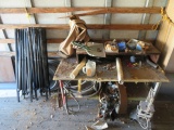 2 POP UP TENTS AND WORK TABLE AND MISC.