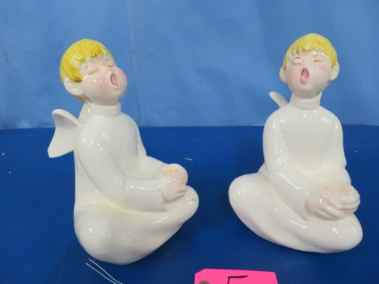 PAIR OF VINTAGE ANGEL FIGURINE CANDLE HOLDERS  MADE IN BRAZIL 12" T
