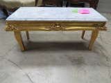 SMALL GOLD BENCH  W/ MARBLE TOP 30 X 12 X 14