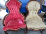 PAIR OF LADIES AND GENTS CHAIRS BY CAPITAL FURNITURE W/ BUTTON AND TUCK BACKS
