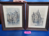 PAIR OF FRAMED PRINTS- CHATEAUS  BY JAN KORTHRLS  17 X 14