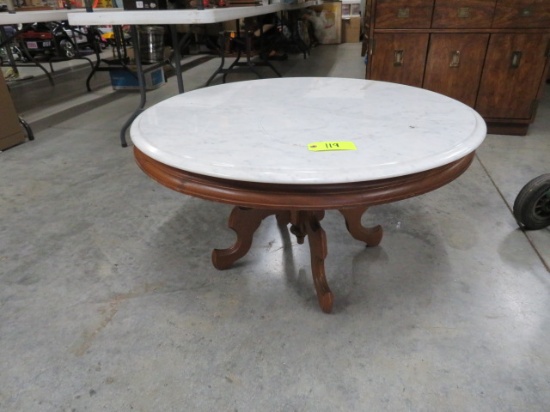 WALNUT MARBLE TOP COFFEE TABLE  36" D X 20