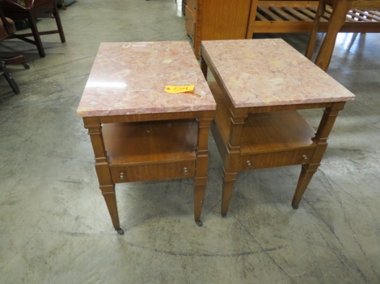 PAIR OF MARBLE TOP END TABLE  24 X 16 X 25