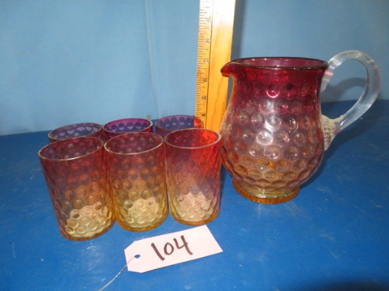 PINK GLASS PITCHER SET