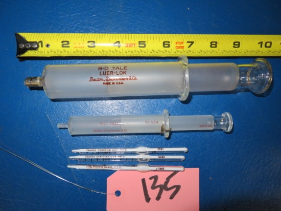 3 MERCURY THERMOMETERS & GLASS CYLINDERS