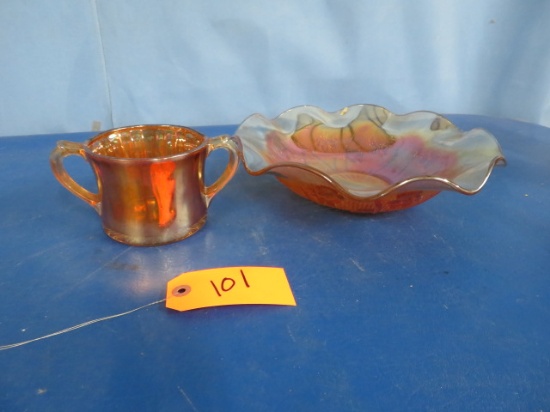 CARNIVAL GLASS BOWL & CUP