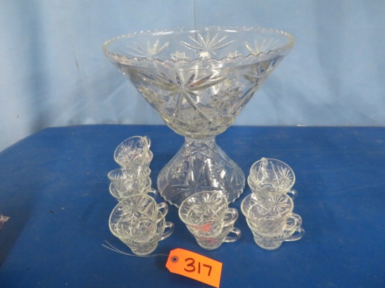 13 PCS. PUNCH BOWL, STAND AND CUPS