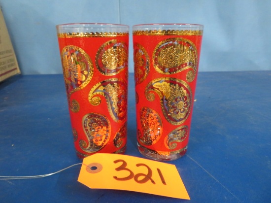 2 MID CENTURY GLASSES W/ GOLD TRIM