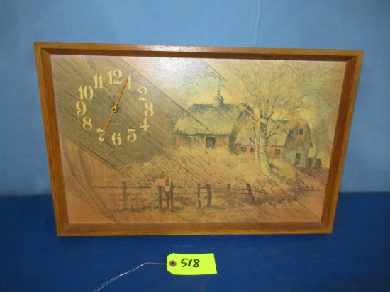 FARM SCENE W/ SPARTUS CLOCK  23 X 15